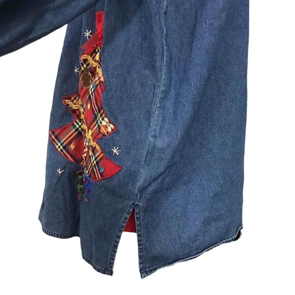 Vintage Christmas Shirt Blouse Denim tacky size small medium - Picture 11 of 14